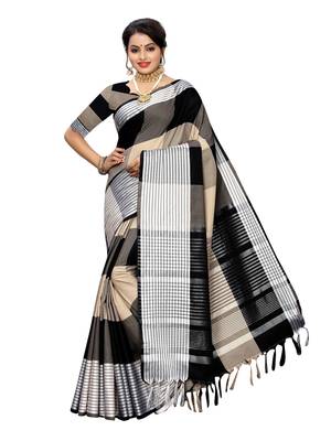 Black Woven Poly Cotton Saree With Blouse 1