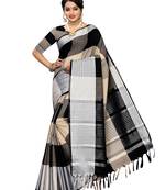 Black Woven Poly Cotton Saree With Blouse