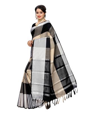 Black Woven Poly Cotton Saree With Blouse 2