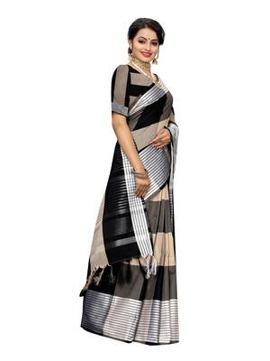 Black Woven Poly Cotton Saree With Blouse 3