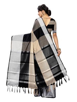Black Woven Poly Cotton Saree With Blouse 4