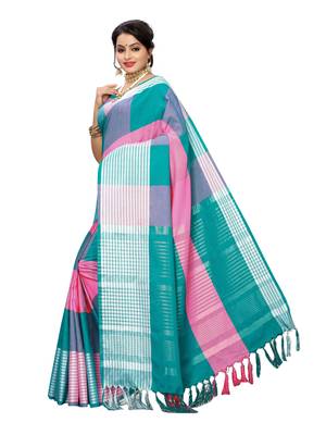 Pink Woven Poly Cotton Saree With Blouse 2