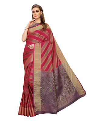 Red Woven Poly Silk Saree With Blouse 1