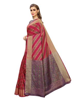 Red Woven Poly Silk Saree With Blouse 2