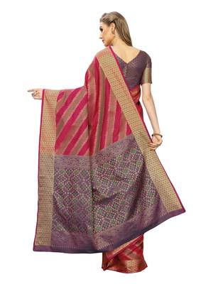 Red Woven Poly Silk Saree With Blouse 3