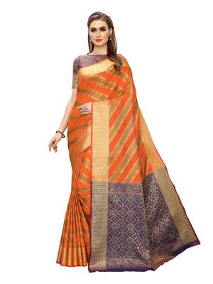 Orange Woven Poly Silk Saree With Blouse 1