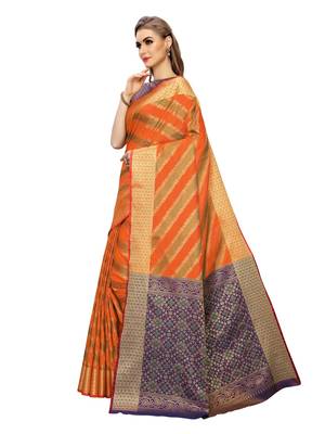 Orange Woven Poly Silk Saree With Blouse 2