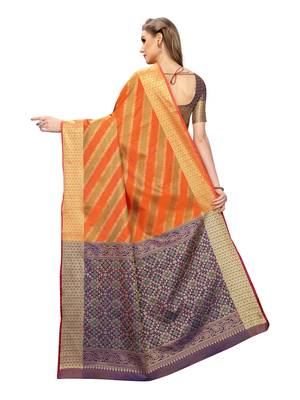 Orange Woven Poly Silk Saree With Blouse 3