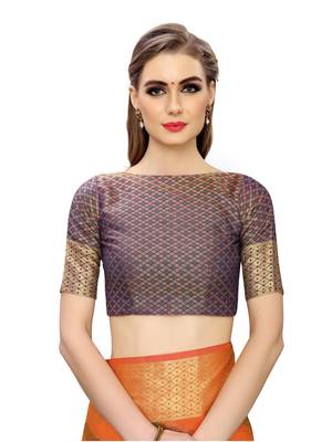 Orange Woven Poly Silk Saree With Blouse 4