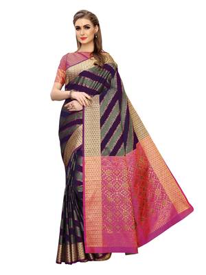 Purple Woven Poly Silk Saree With Blouse 1