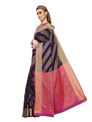 Purple Woven Poly Silk Saree With Blouse 2