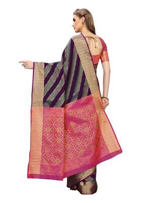 Purple Woven Poly Silk Saree With Blouse 3