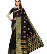 Black Woven Poly Silk Saree With Blouse
