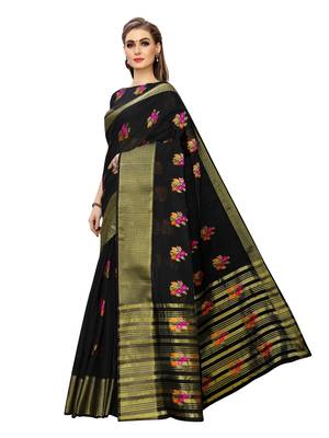 Black Woven Poly Silk Saree With Blouse 2