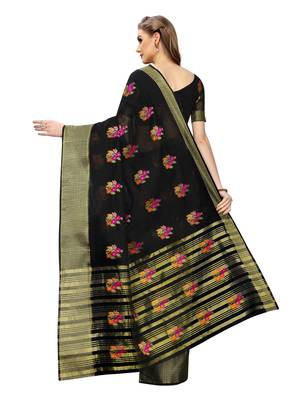 Black Woven Poly Silk Saree With Blouse 3