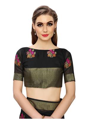 Black Woven Poly Silk Saree With Blouse 4
