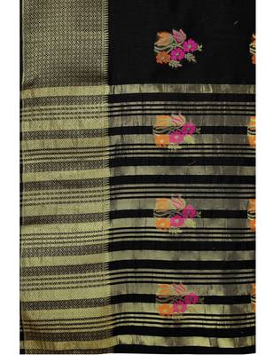 Black Woven Poly Silk Saree With Blouse 5