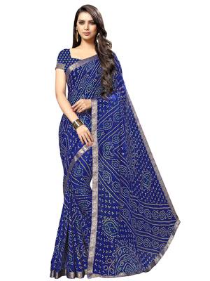 Blue printed chiffon saree with blouse 1