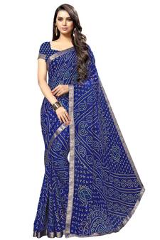 Blue printed chiffon saree with blouse