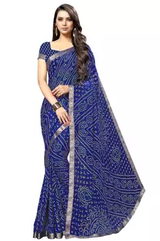 Blue printed chiffon saree with blouse