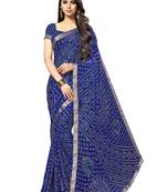 Blue printed chiffon saree with blouse