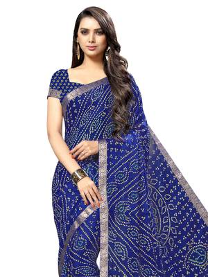 Blue printed chiffon saree with blouse 2