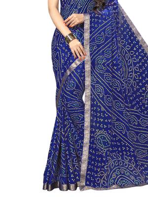 Blue printed chiffon saree with blouse 3