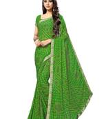 Green printed chiffon saree with blouse