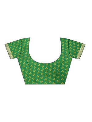 Green printed chiffon saree with blouse 4