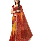 Red printed chiffon saree with blouse