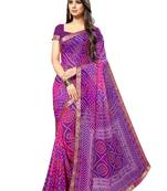 Purple printed chiffon saree with blouse