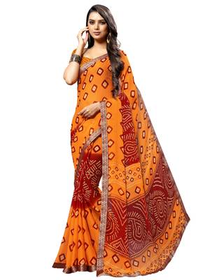 Yellow printed chiffon saree with blouse 1