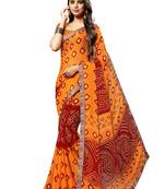 Yellow printed chiffon saree with blouse