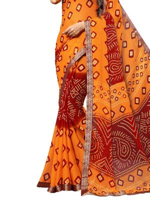 Yellow printed chiffon saree with blouse 3