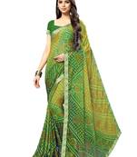 Green printed chiffon saree with blouse