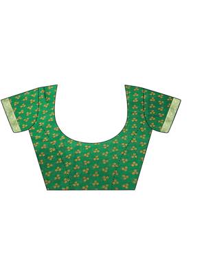 Green printed chiffon saree with blouse 4
