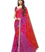 Purple Printed Chiffon Saree With Blouse
