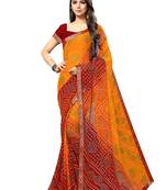 Yellow printed chiffon saree with blouse