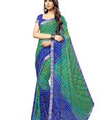 Green printed chiffon saree with blouse