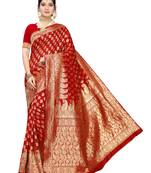 Red woven poly silk saree with blouse