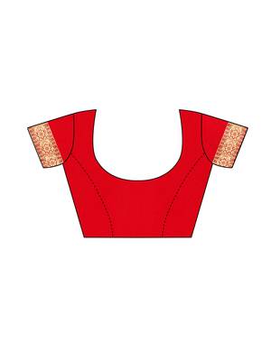 Red woven poly silk saree with blouse 5