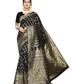 Black Woven Poly Silk Saree With Blouse