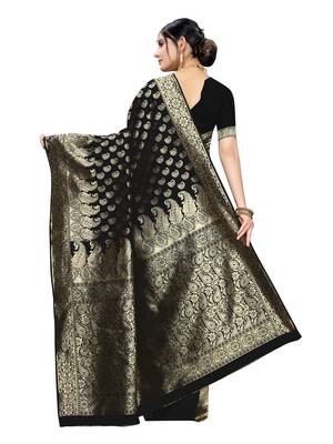 Black Woven Poly Silk Saree With Blouse 4