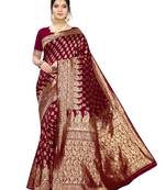 Maroon Woven Poly Silk Saree With Blouse