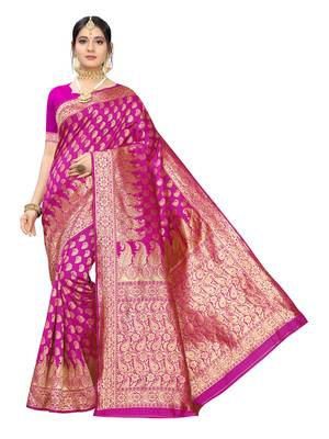 Pink Woven Poly Silk Saree With Blouse 1
