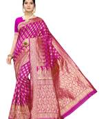 Pink Woven Poly Silk Saree With Blouse