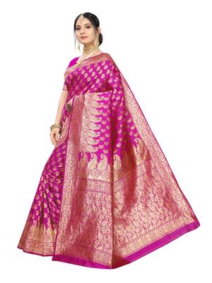 Pink Woven Poly Silk Saree With Blouse 2