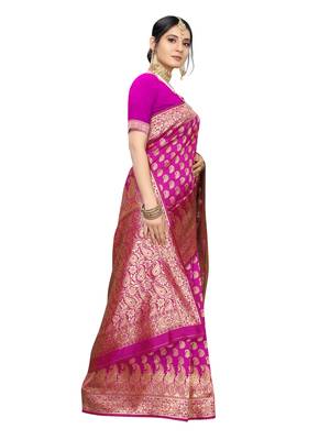 Pink Woven Poly Silk Saree With Blouse 3