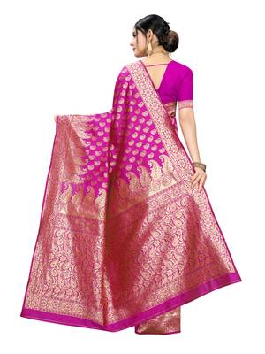 Pink Woven Poly Silk Saree With Blouse 4