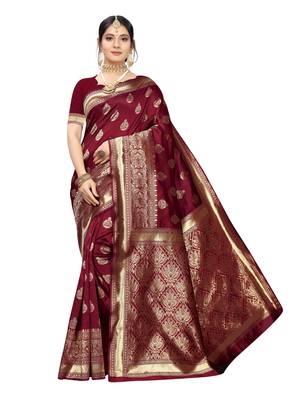 Maroon Woven Poly Silk Saree With Blouse 1